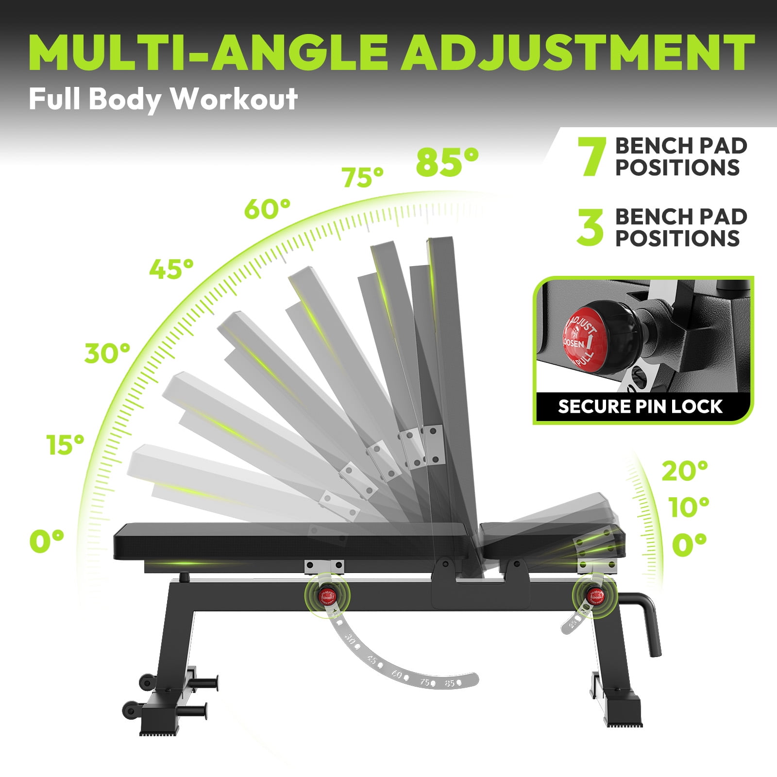 HANDBODE Adjustable Weight Bench for Full Body Workout, 1300 LBS Weight Capacity Bench Press with Secure Hand Grip, Incline Upright Flat Utility Workout Bench with Fast Adjustment for Home Gym Streng