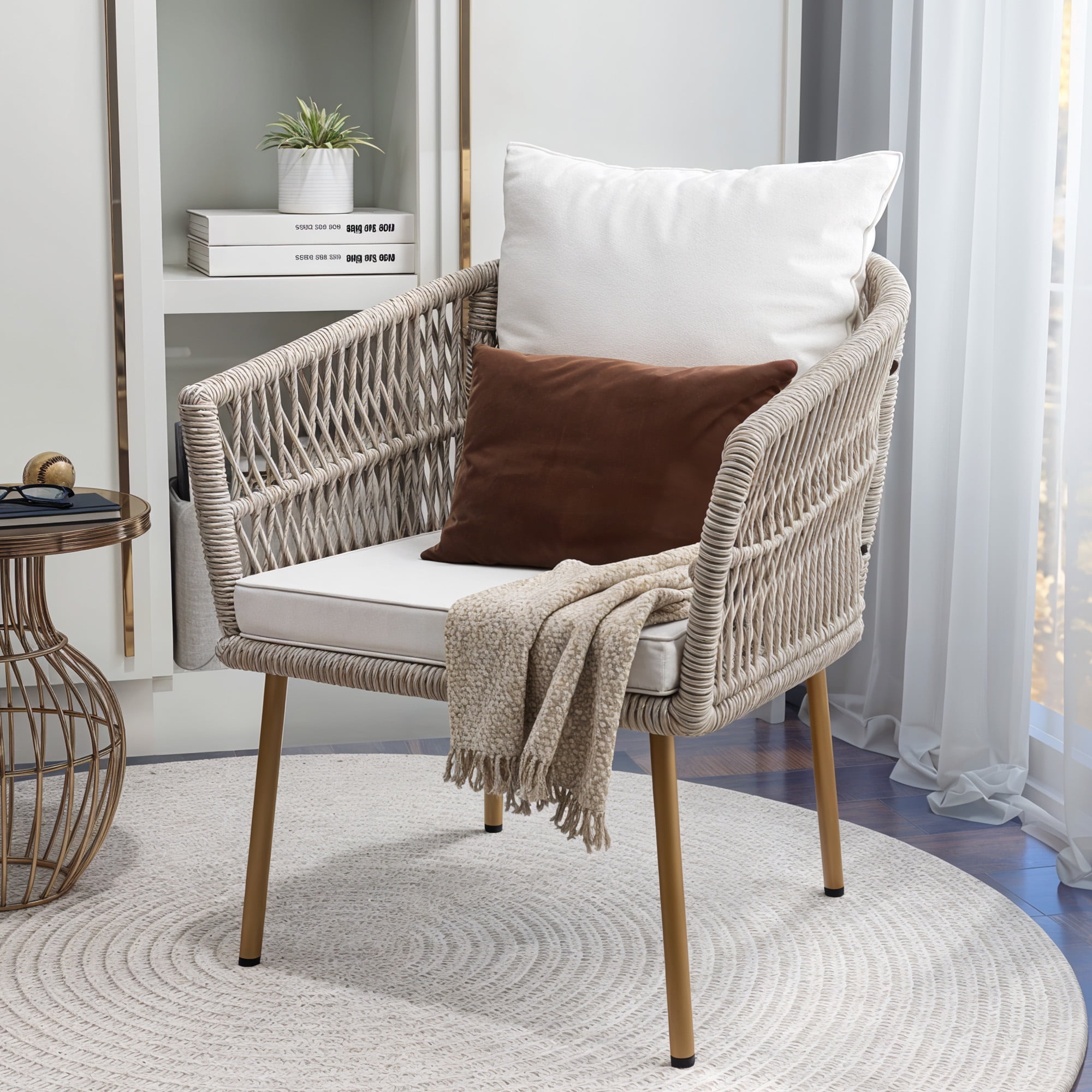 DWVO Outdoor Dining Chair, Rope Woven Design Stackable Chairs for Patio