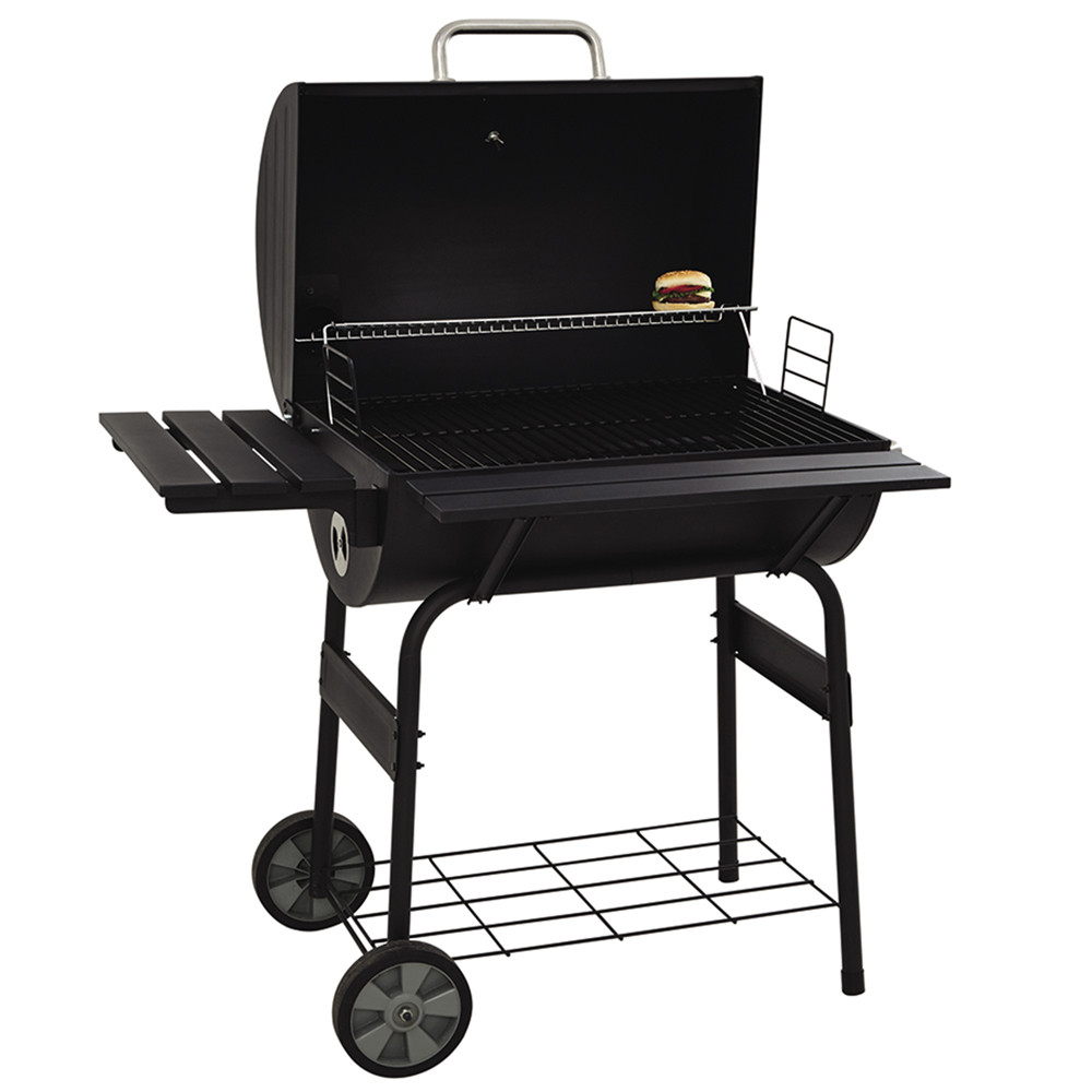 Portable Charcoal Grill and Offset Smoker, Stainless Steel BBQ Charcoal Grill with Wood Shelf, Thermometer, Wheels, Charcoal BBQ Grill for Outdoor Picnic, Patio, Backyard, Camping, JA2883 - image 3 of 6