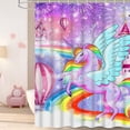 thumbnail image 2 of Juego de 4 cortinas de ducha para niños con diseño de unicornio, alfombrilla de espuma viscoelástica, alfombrillas de baño antideslizantes y tapa de inodoro, cortina de ducha impermeable de color, 2 of 6