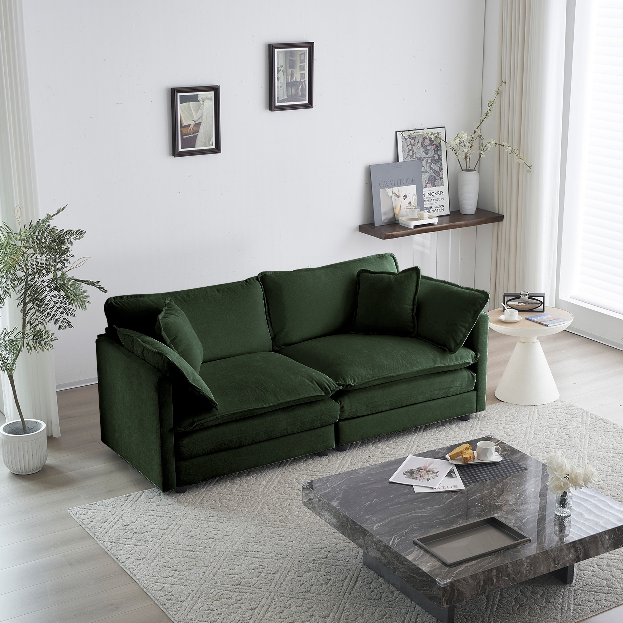 2 - Piece Living Room Set, 2 Pieces Upholstered Loveseat and Couch for Home Office Lounge, Sofa Set of 2, 2-Piece (2+2 Seat) Couch Set for Living Room (Green)