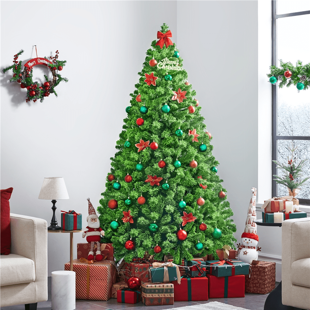 Renwick 6Ft Pre-lit Flocked Artificial Christmas Tree with 250 Incandescent Warm Lights, Pure Green