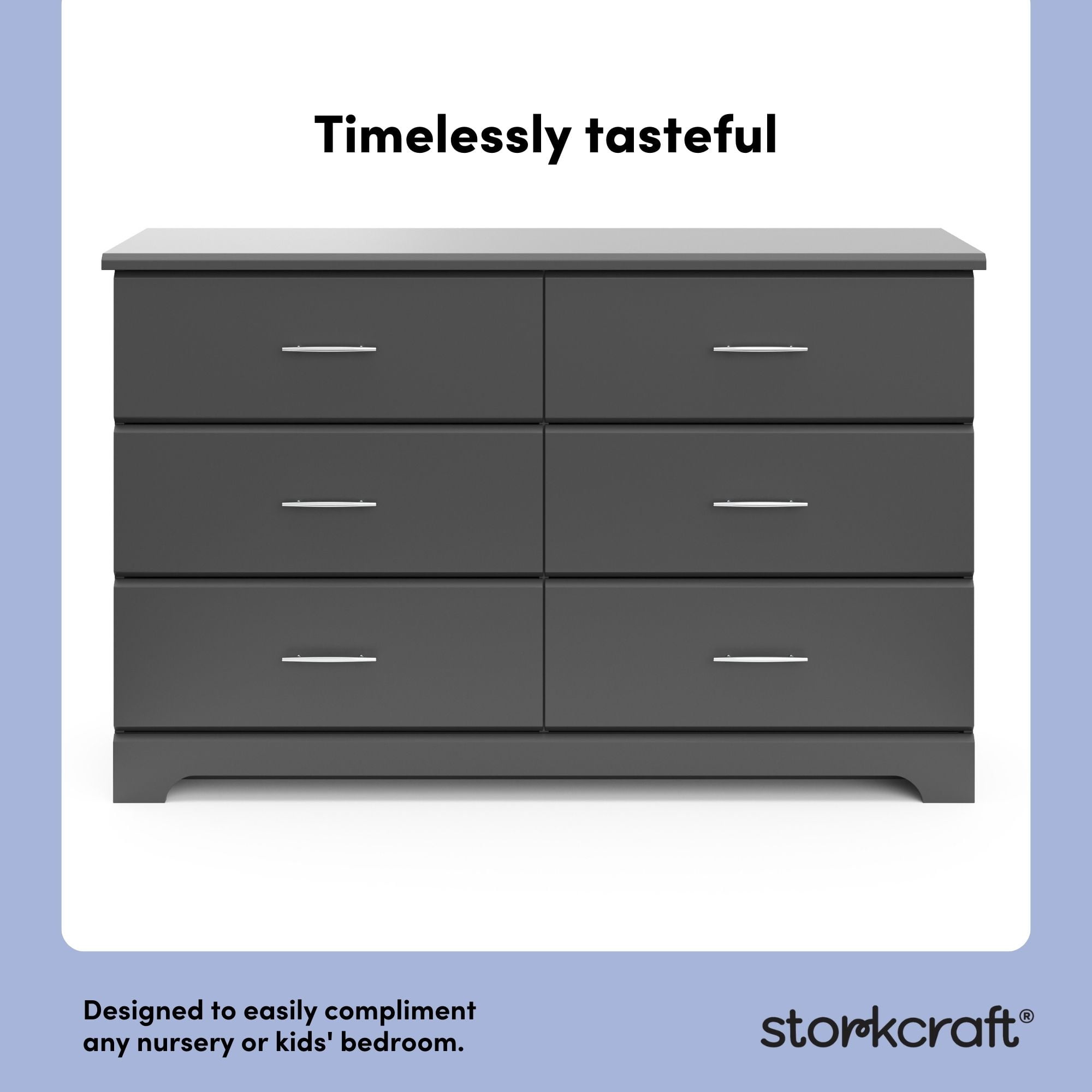 Storkcraft Brookside 6 Drawer Nursery Double Dresser, Gray