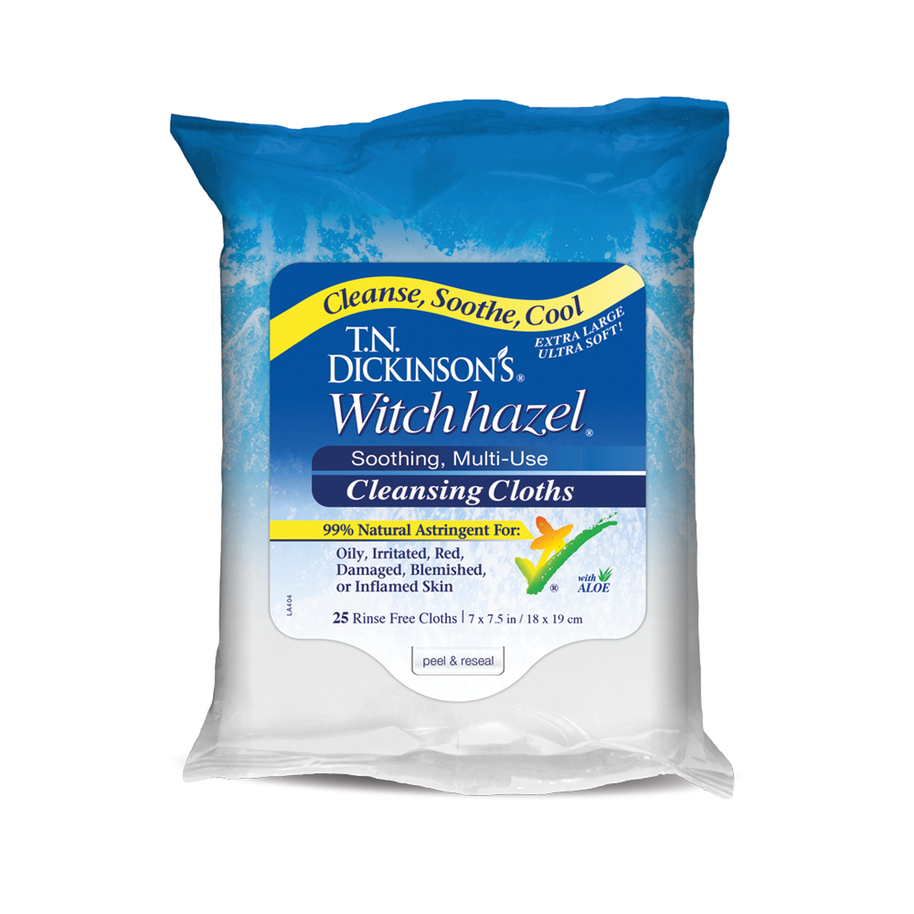 T.N. Dickinson's Witch Hazel Cleansing Cloths for Multi-Use Cleaning, 100% Natural, 25 Count