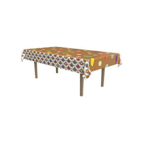 Beistle 20064 Gingerbread House Tablecover, Brown & White