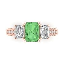 3.61 ct Emerald Cut Simulated Green Diamond 3 Stone 18K Rose Gold Womens Engagement Ring