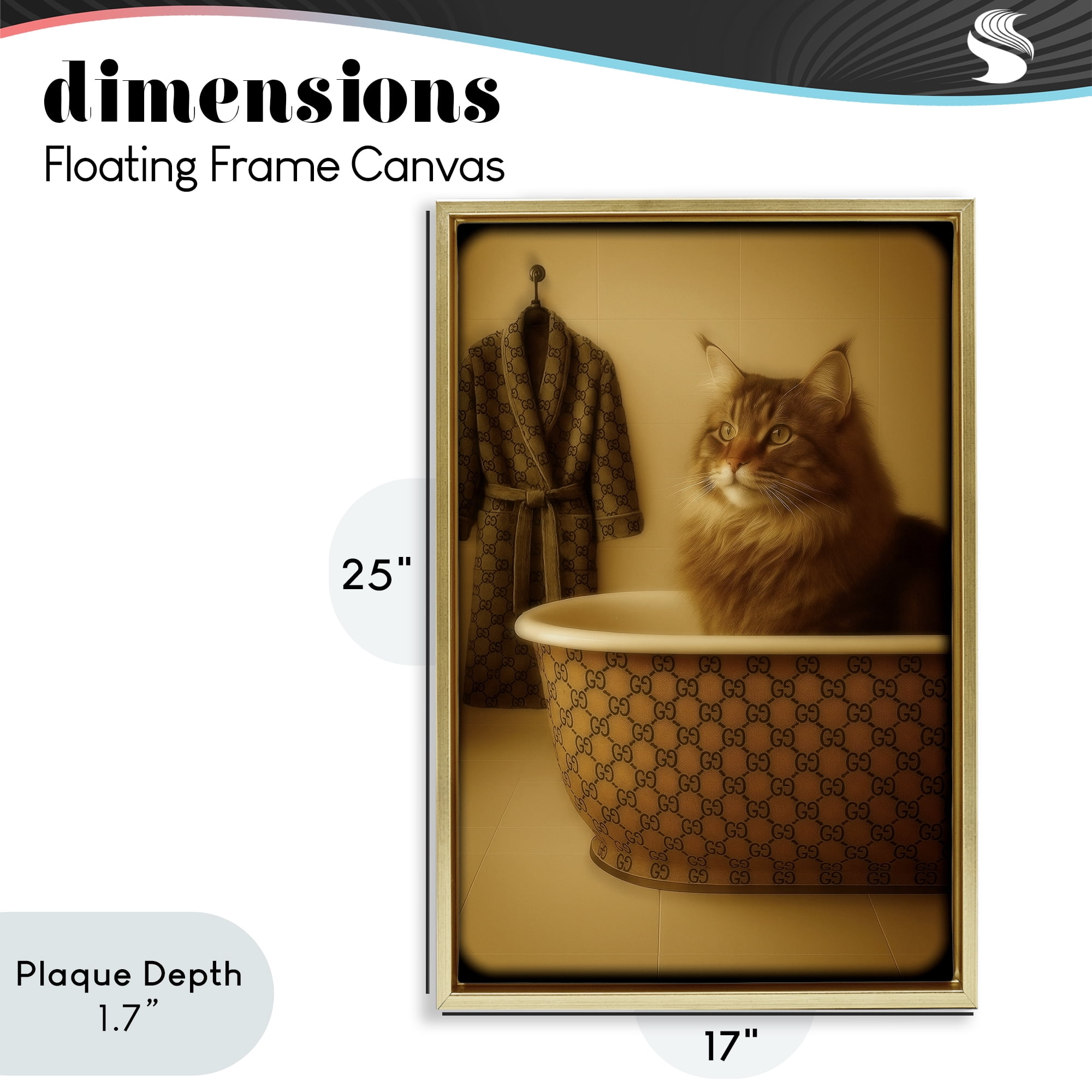 Stupell Industries Couture Main Coon in Luxury Tub Gold Framed Floater Canvas Wall Art, design by Grotto Studios