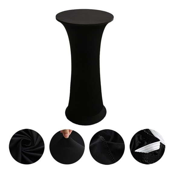 NAMZI 24x43 Inch Elastic Fitted Spandex Tablecloth, Round High Top Cocktail Table Cover Perfect for Weddings, Pool Parties & Anniversaries, Black