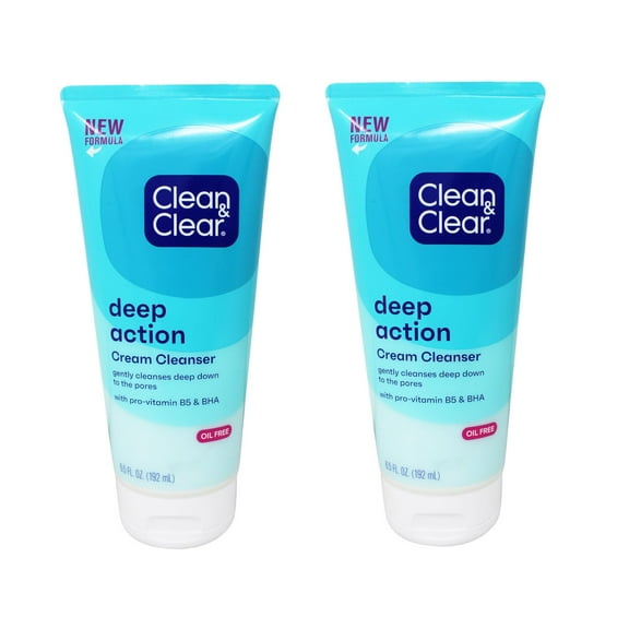 CLEAN & CLEAR Deep Action Cream Cleanser Oil-Free 6.50 oz (Pack of 2)