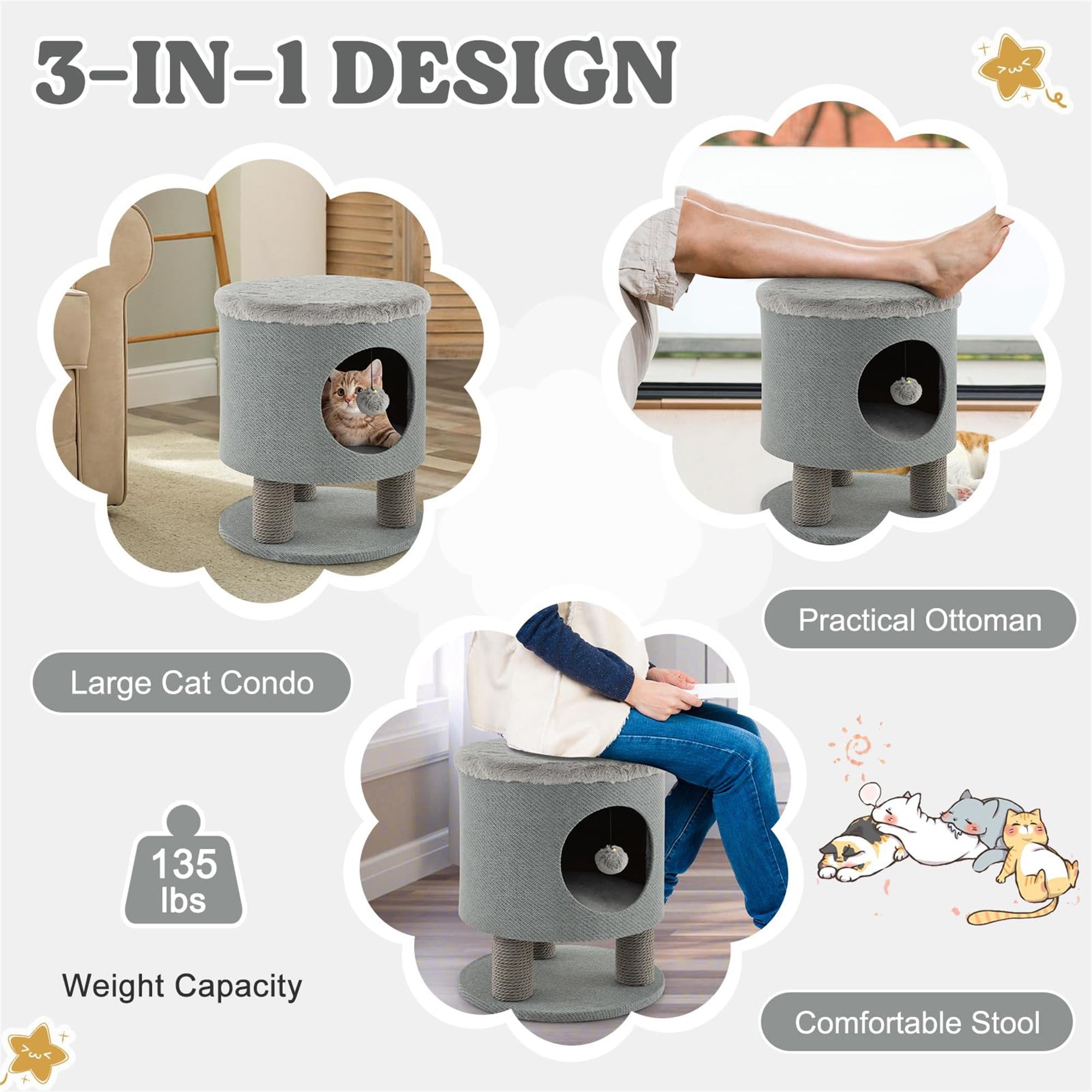 Kadyn 18" 3-in-1 Cat Cave Bed, Cat House for Indoor Cats, Cat Condo Modern Cat Nest Cute Prevents Furniture Damage Cat Shelter, Gray