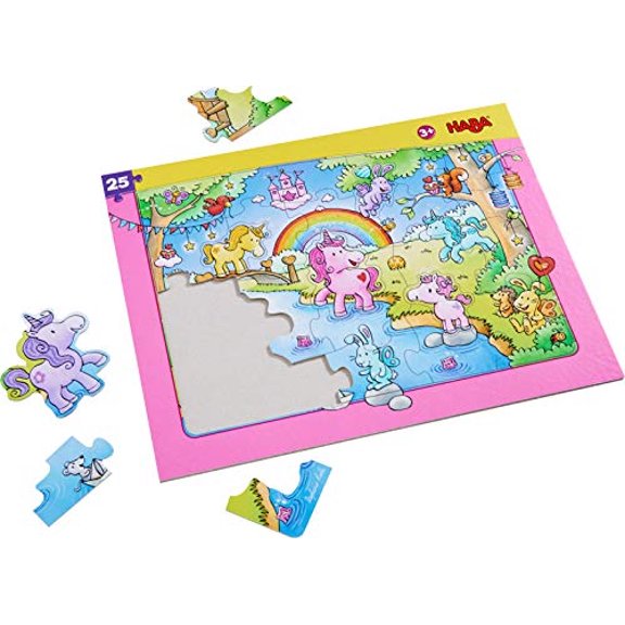 HABA Unicorn Glitterluck Rompecabezas con marco de 25 piezas