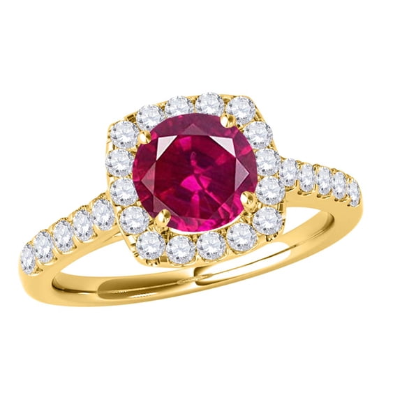 Aonejewelry 1.35 Carat Ttw Halo Created Ruby and Diamond Engagement Ring Crafted In 14k Solid Yellow Gold