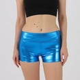 thumbnail image 2 of YOIAVAIOY Women's Metallic Booty Shorts Shiny High Waisted Rave Bottoms for Dance Festival Blue M, 2 of 4