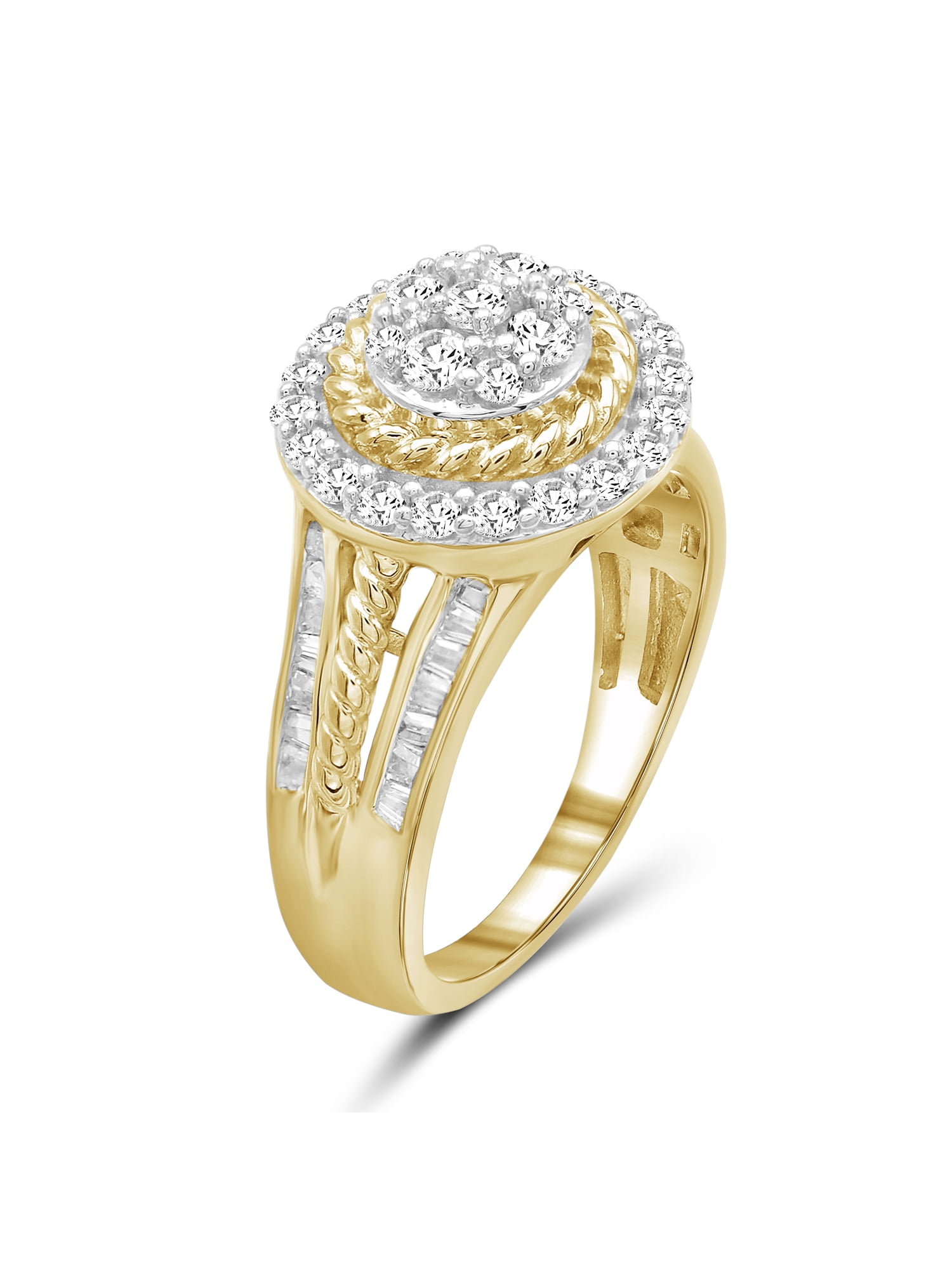 JewelersClub 14K Gold Plated Silver 1 Carat White diamond Cluster Ring for Women | Diamonds for Everyday Womens Wear