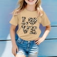 thumbnail image 2 of FINALGANG Girls Kids Casual Short Sleeve TShirts Leopard Print Letter Heart Graphic Crewneck Loose Fit Tees For Summer Daily Wear Brown 3-4 Years, 2 of 4