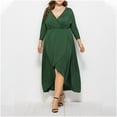 thumbnail image 4 of Awdenio Spring Dresses for Women Plus Size Wedding Guest Maxi Dress Long Sleeve Wrap V Neck High Low Split Ruffle Cocktail Dress,Size XL, 4 of 5