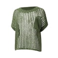 thumbnail image 6 of SXCXLSA Crochet Tops for Women 2026 Summer Short Sleeve Beach Vacation Clothes Cover up Mesh Top Lightweight Sweater Cruise Resort Wear Army Green L, 6 of 6