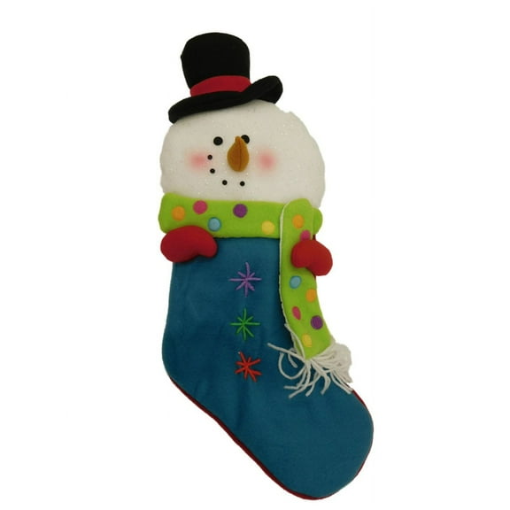 Plush Blue & White Glitter Felt Snowman Christmas Holiday Stocking Snow Man
