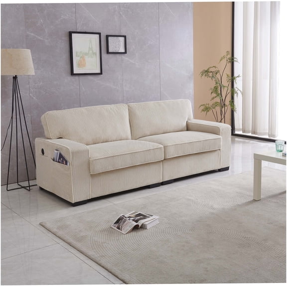 Cream Velvet Loveseat Sofa with Adjustable Headrests for Cozy Living Room