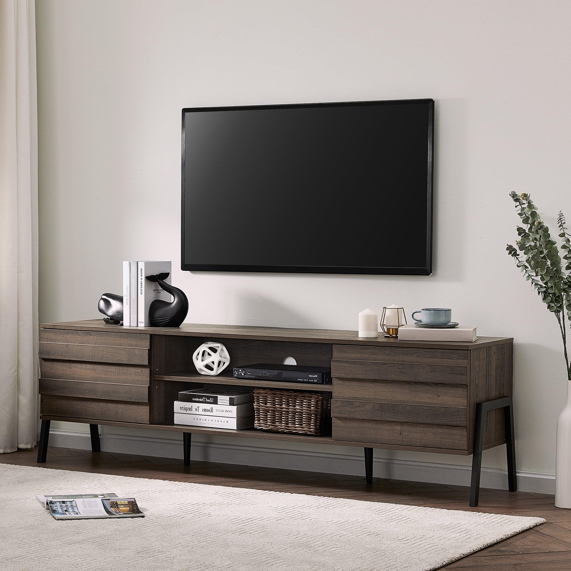 TV Stand PS4 Entertainment Holder Wood Storage Cabinet 3-Shelf Organizer Black 