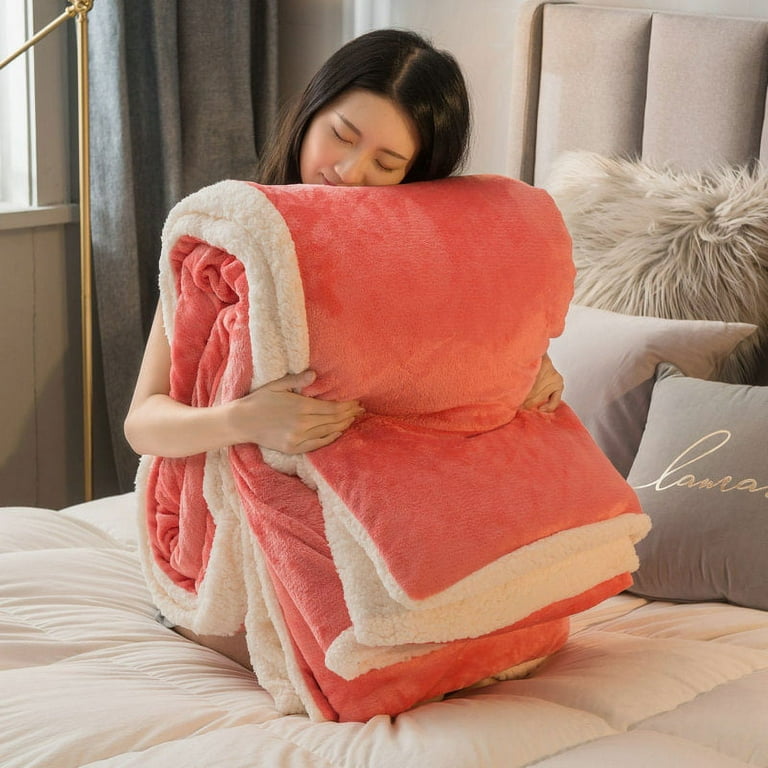 Winter Fleece Blankets Thick Warm Soft Sofa Blanket Bed Cover Home Luxury  Solid Color Double Bed Bedspread Duvet Bedding 