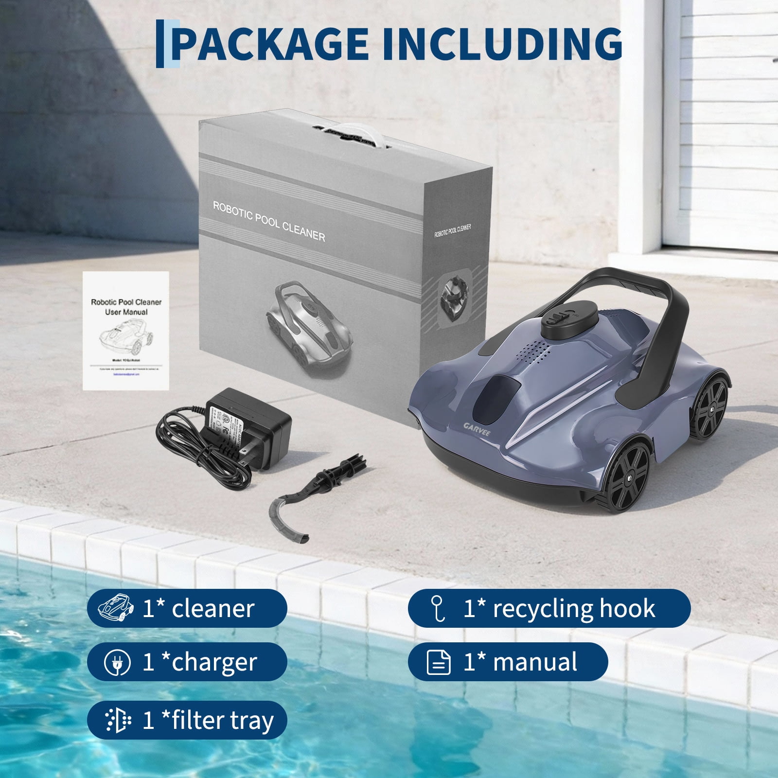 Cordless Robotic Pool Cleaner for Above Ground Pools – 130 Min Runtime, Self-Parking Automatic Pool Vacuum, Lightweight Portable Design