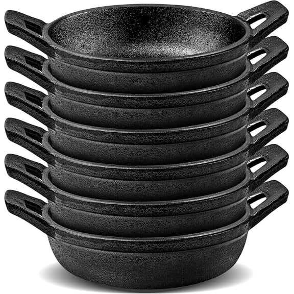 6 Pcs Mini Cast Iron Skillets, 4.9 x 4.9 x 1.3 Inch Small Cast Iron Skillet Pan, Mini Frying Pans with Double Handle, Small Ramekins Set, Skillets for Kitchen Indoor Outdoor Picnic