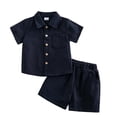 thumbnail image 4 of HAYIMI Toddler Boys Girls Short Sleeve Summer Casual Gentleman Tops Solid Color Shirts T Shirt Shorts Outfit Sets Relaxed Fit Clothes Sets, 4 of 6