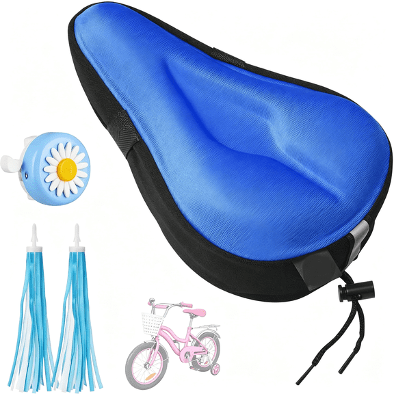 RIONIMA Gel Kids Bike Seat Cushion Cover for Boys & Girls,Anti-Slip Bike Seat Cover for Toddler,Breathable & Extra Soft Memory Foam Child Bicycle Saddle Padded with Reflective Strip,9"x6"