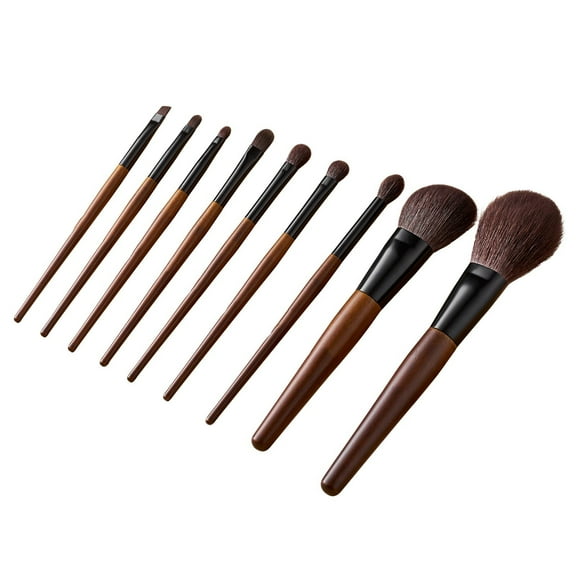 KFFKFF 9-Piece Makeup Brush Set for Foundation,Blending,and Eyeshadow Application,Professional Kit with Soft Natural Wool and Synthetic Bristles,Comfortable Wooden Handles,Includes Travel Storage Bag