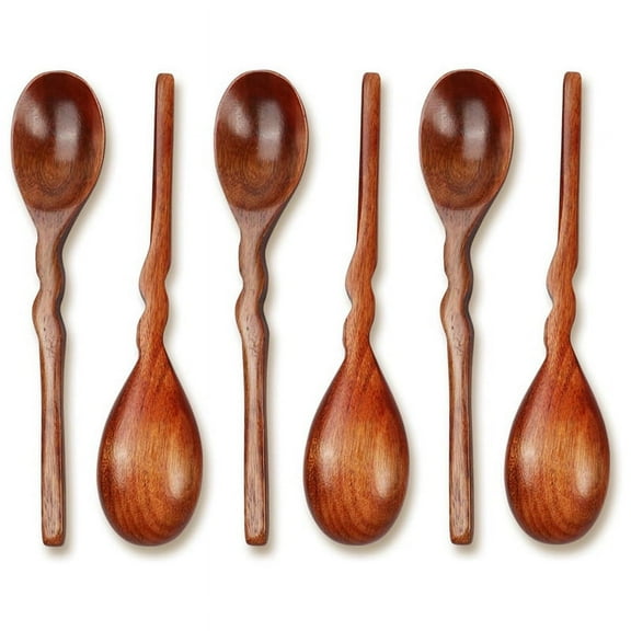 6Pcs Wooden Spoons for Eating, 7.87 Inch Wooden Spoons for Honey, Small Wooden Spoons, for Soup, Coffee, Salad Desserts