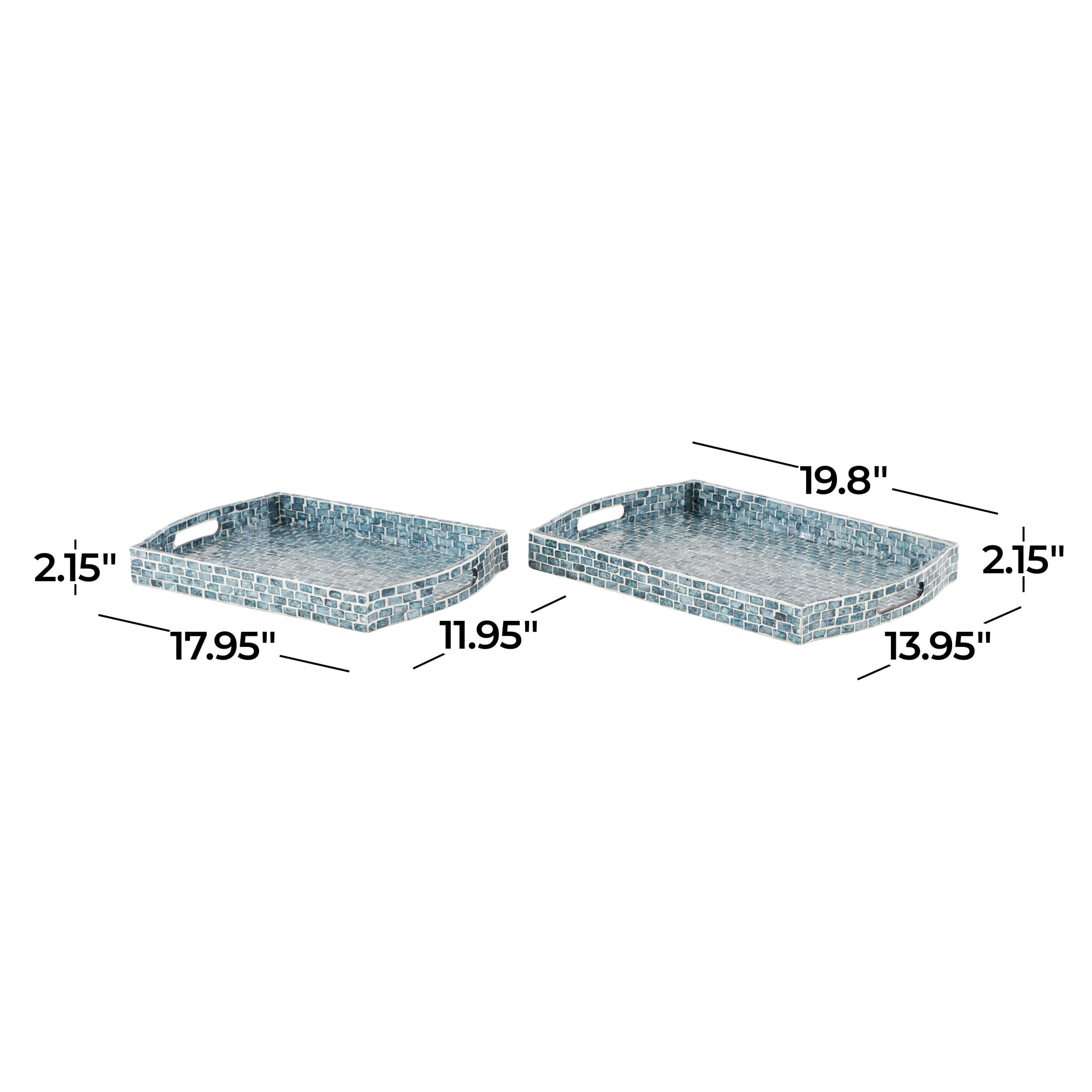 DecMode 20", 18"W Blue Wood  Tray with Slot Handles, 2-Pieces