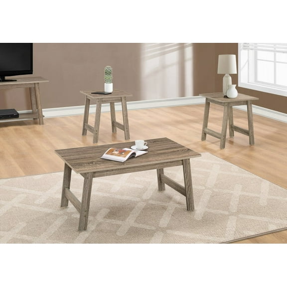 Coffee Table Set of 3 - Rectangular & 2 Square, Brown Laminate for Living Room, Space-Saving & Easy-Clean