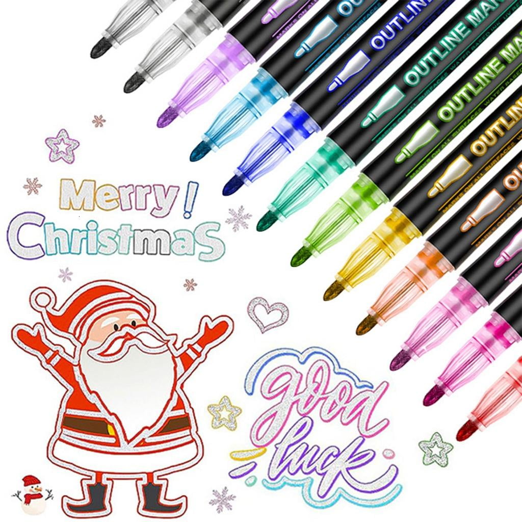 Giaone Shimmering Outline Markers Metallic Highlighter Pen for Card Making Journaling