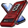 thumbnail image 1 of Tianle for Google Pixel 8A Case with Slide Camera Cover+Screen Protector(1 Pack), 360° Rotated Ring Kickstand Military Grade Shockproof Heavy Duty Protective Cover, Red, 1 of 7
