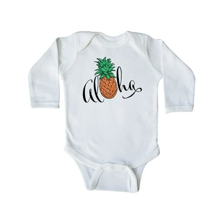 

Inktastic Aloha- in cursive with pineapple Gift Baby Boy or Baby Girl Long Sleeve Bodysuit