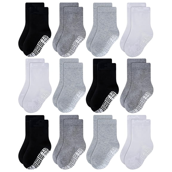 Toddler Non Slip Crew Socks Cotton Grip Baby Boy 3-5T,12-Pairs, Ru-4cl