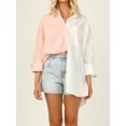 thumbnail image 4 of Women's Button Down Blouses Color Block Shirts Casual Long Sleeve Loose Fit Tops, 4 of 5