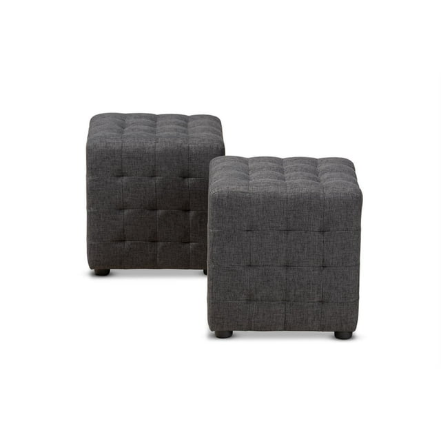 Baxton Studio Elladio Modern and contemporary Dark grey Fabric Upholstered 2-Piece Tufted cube Ottoman Set