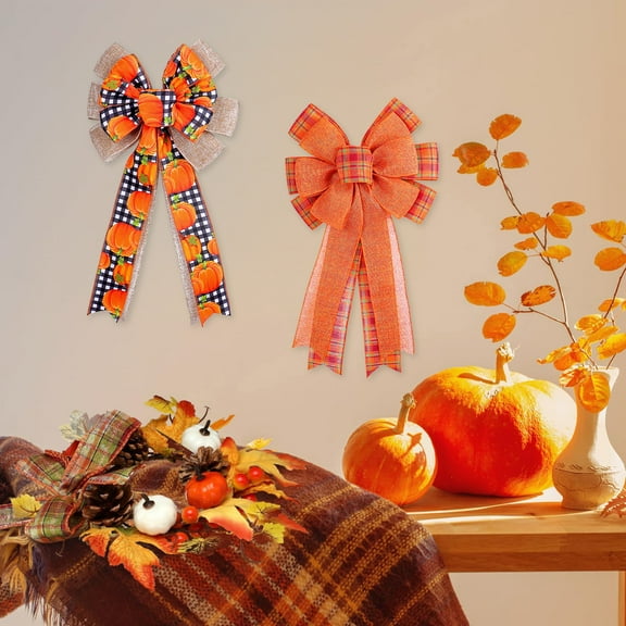 Wzzjkit Fall Wreath Bows Thanksgiving Bows Orange Bows for Wreaths, Ribbon Bows Tree Topper Bows for Home Indoor Outdoor Decoration Wreath Ornament Supplies
