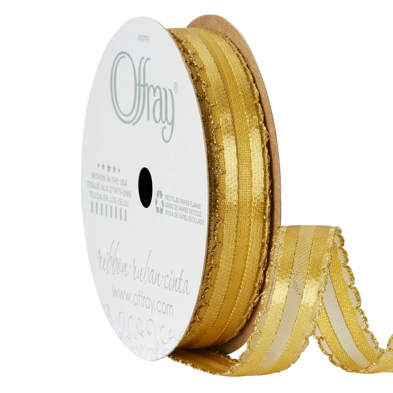 Offray Ribbon, Old Gold 5/8 inch Kendra Sheer Ribbon, 9 feet