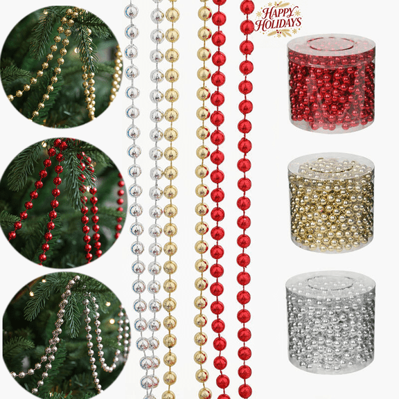 Plastic Bead Garland Christmas Ornaments, Shiny Beaded Chain Tree Hanging Decor, Festive Strand Pendant for Indoor Home Party for Christmas, Winter & New Year Holiday Celebrations