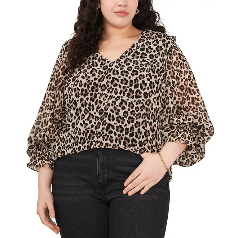 Vince Camuto Women's Plus Leopard-Print V-Neck Blouse, Fall