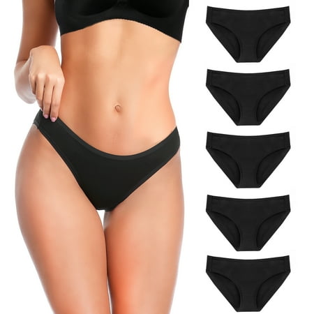 

5 Pack Cotton Bikini Underwear for Women Seamless Panties for Girls Ladies Solid Soft Stretchy Briefs Black L