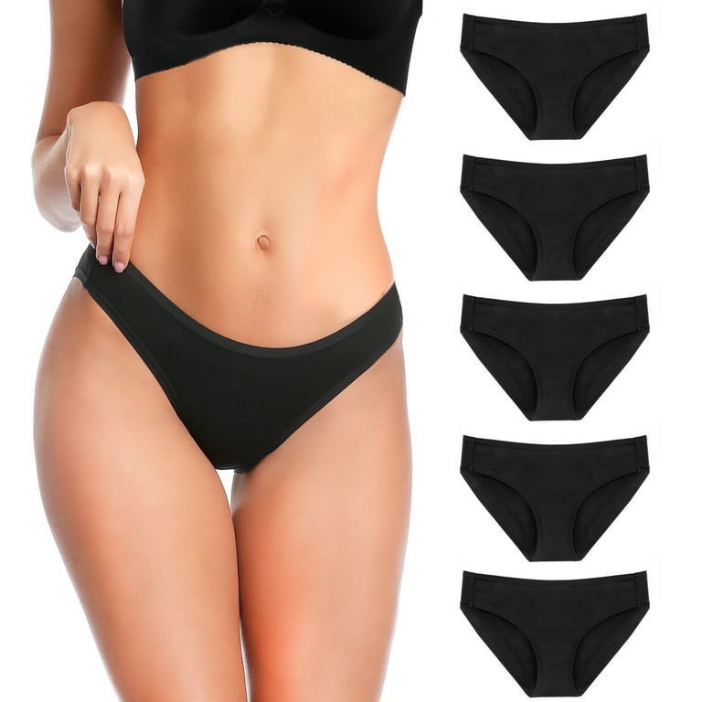5 Pack Cotton Bikini Underwear for Women,Seamless Panties for Girls,Ladies  Solid Soft Stretchy Briefs,Black,M 