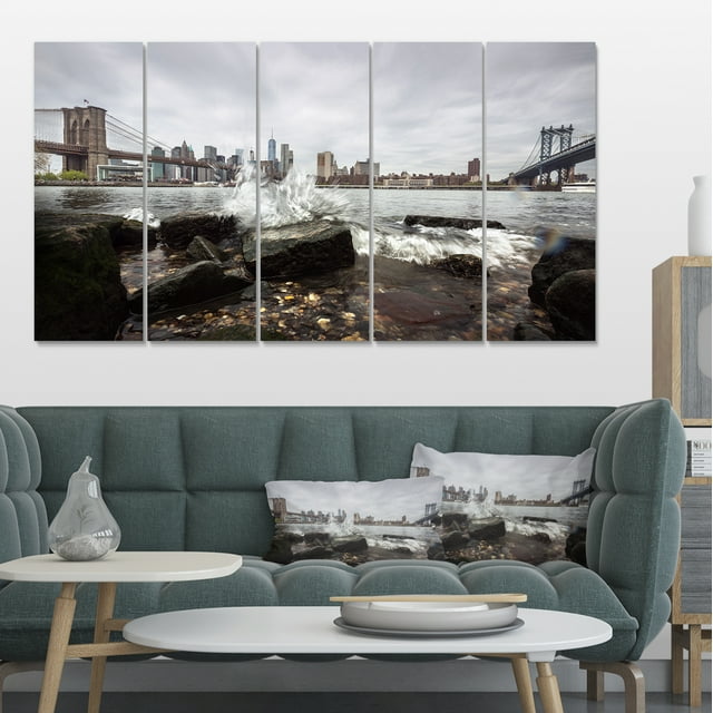 Skyline avec Ponts Brooklyn Manhattan - Grande Impression sur Toile de Paysage Urbain