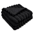 thumbnail image 2 of Regal Living Luxury Reversible Textured Stripe Faux Fur & Velvet Twin Throw, Black, 66" x 90", 2 of 8