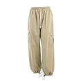 thumbnail image 4 of Women's Low Waist Cargo Pants Casual Solid Color Harajuku Vintage Low Rise Baggy Jogger Loose Cinch Pants Trousers, 4 of 7