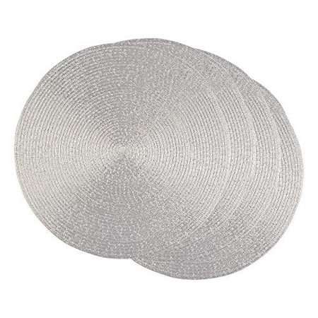 

DII Woven Placemats Collection Metallic Round Placemat Set 15 Platinum Silver 4 Piece