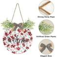 thumbnail image 2 of Coolnut Welcome Sign with Wreath for Front Door, Rustic Round Hanging Welcome Sign, Wall Housewarming Gift for Home 11.8in, Red Flower Home Decor, 2 of 7